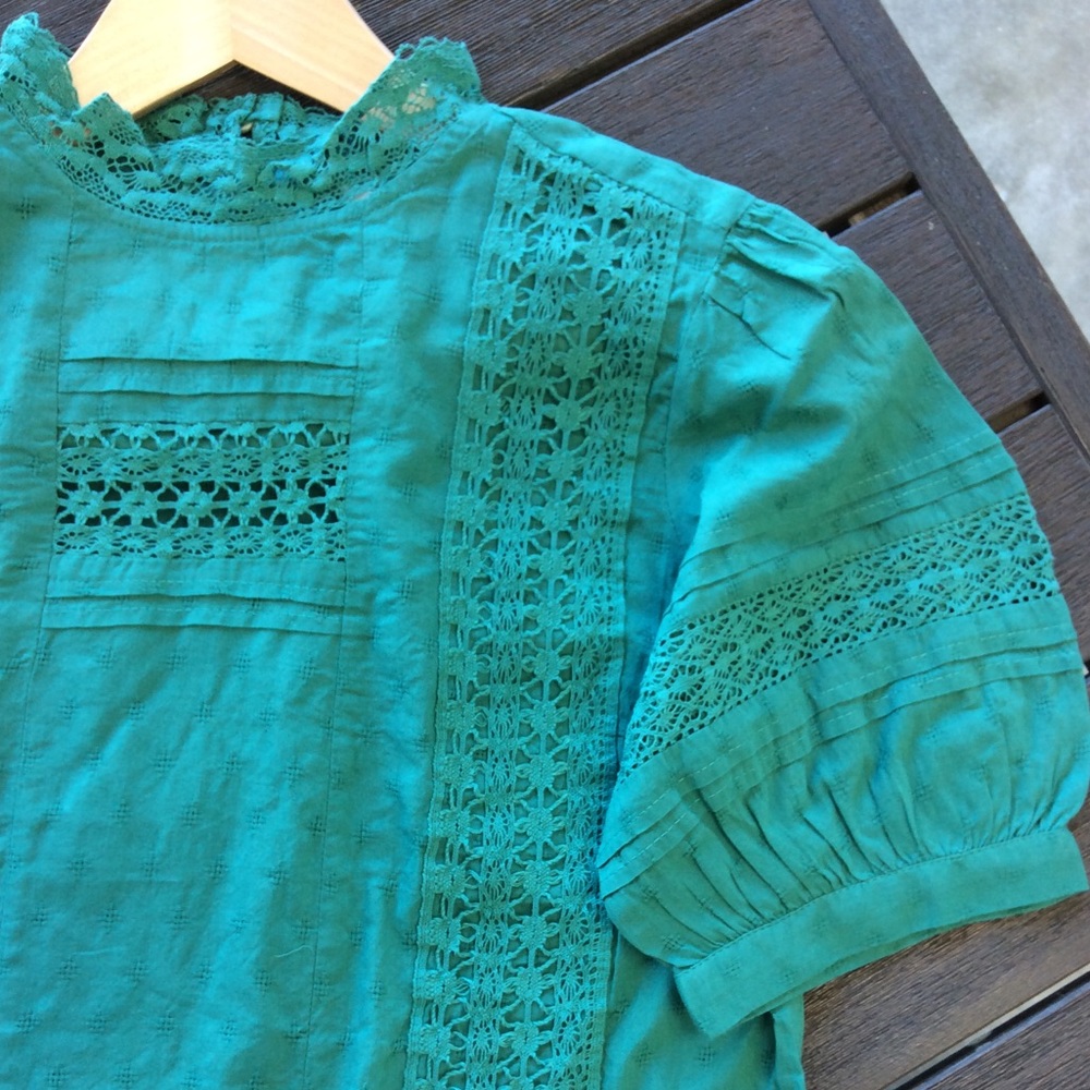 UNIVERSAL THREAD 🎯 Teal Puff Sleeve Eyelet Blouse - Picture 3 of 12